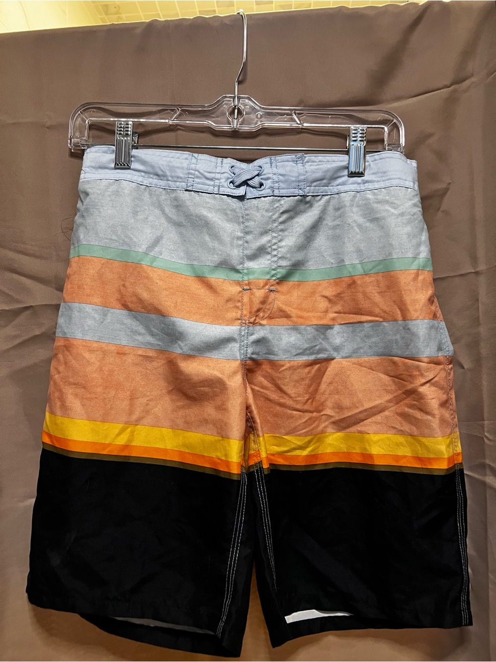 Boys Multicolor Stripe Swim Trunks - Black/Orange/Blue
